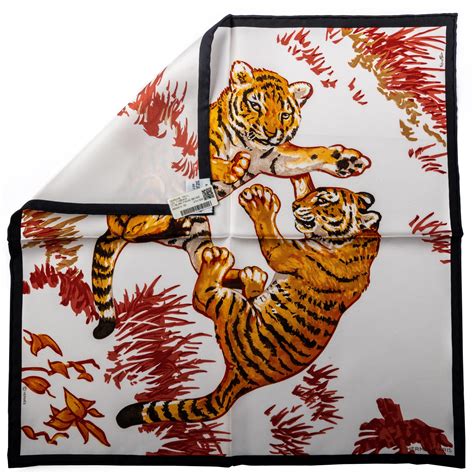 New Hermes White Tiger Cubs Small Scarf in Box 